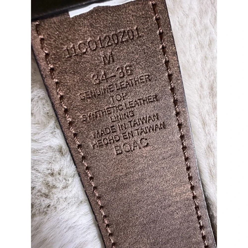 Columbia Black Leather Belt Mens Size 34-36 Black Tone Buckle